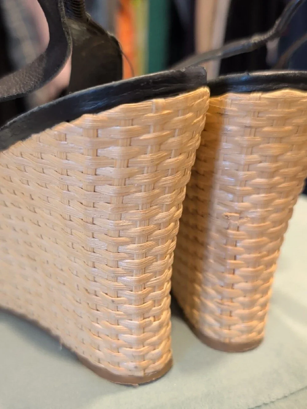 Via Spiga Black Leather Woven Wedge Sandals